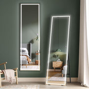 Full Length LED Mirror 160x40cm Wall Mounted Touch Dimmer Black Frame