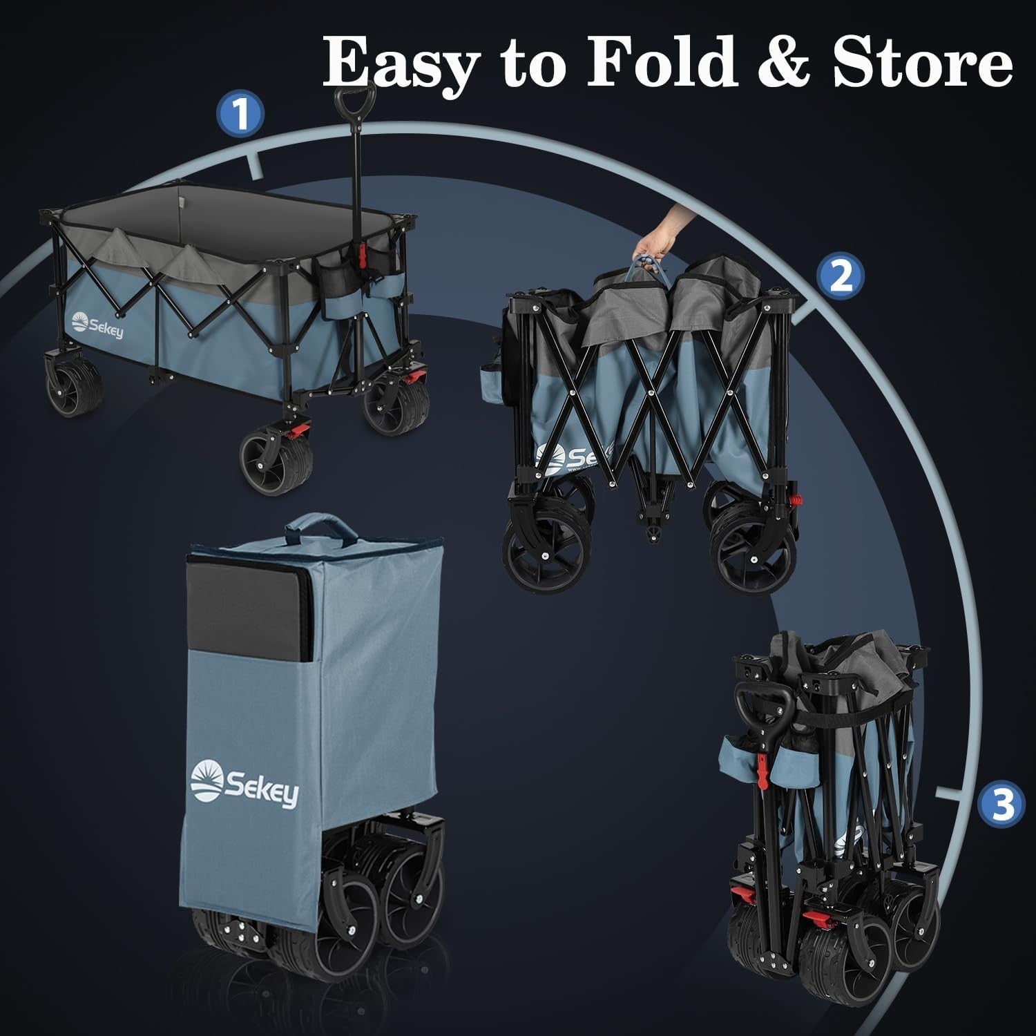 Blue Grey 200L Folding Camping Wagon 150kg Heavy Duty All Terrain Festival Cart
