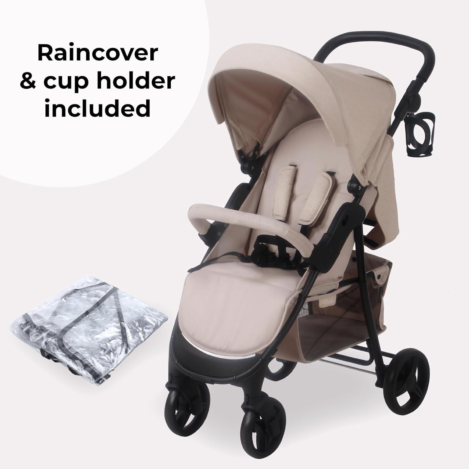 Oatmeal Baby Pushchair Compact Easy Fold Stroller Adjustable Handle Birth to 4Y