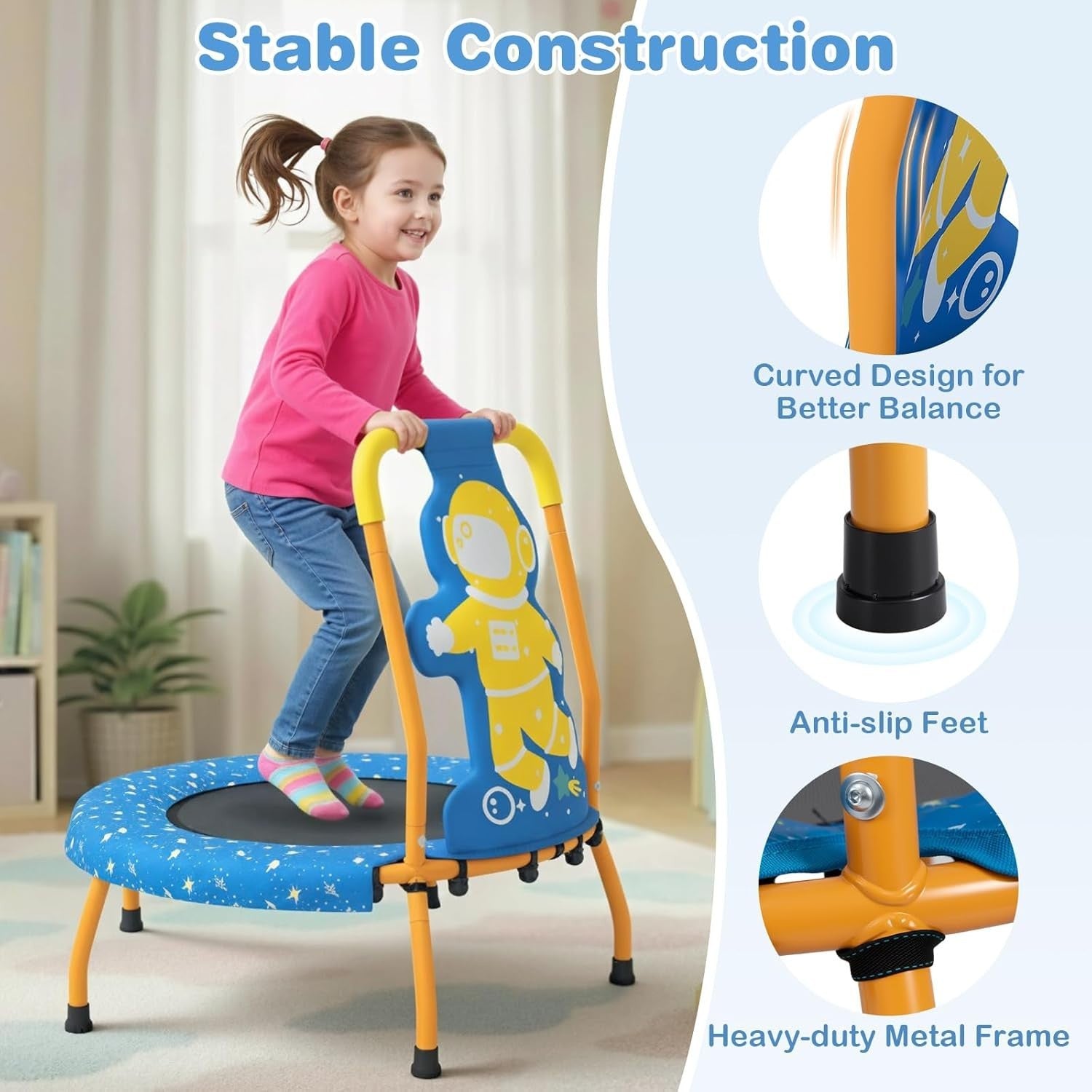 Toddler Mini Trampoline with Handle Safe Kids Rebounder 80KG