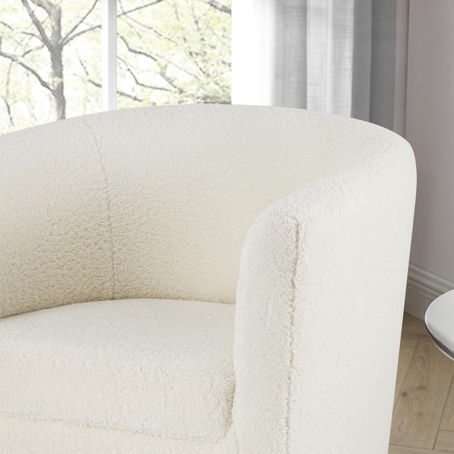 White Sherpa Armchair with Footstool Lounge Tub Chair Soft Snuggle Seat