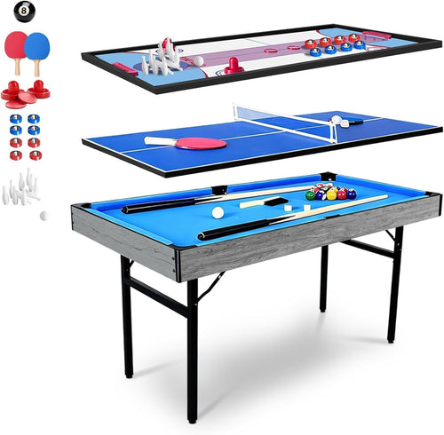 55” 5-in-1 Multi Game Table Pool Hockey Ping Pong Bowling Set