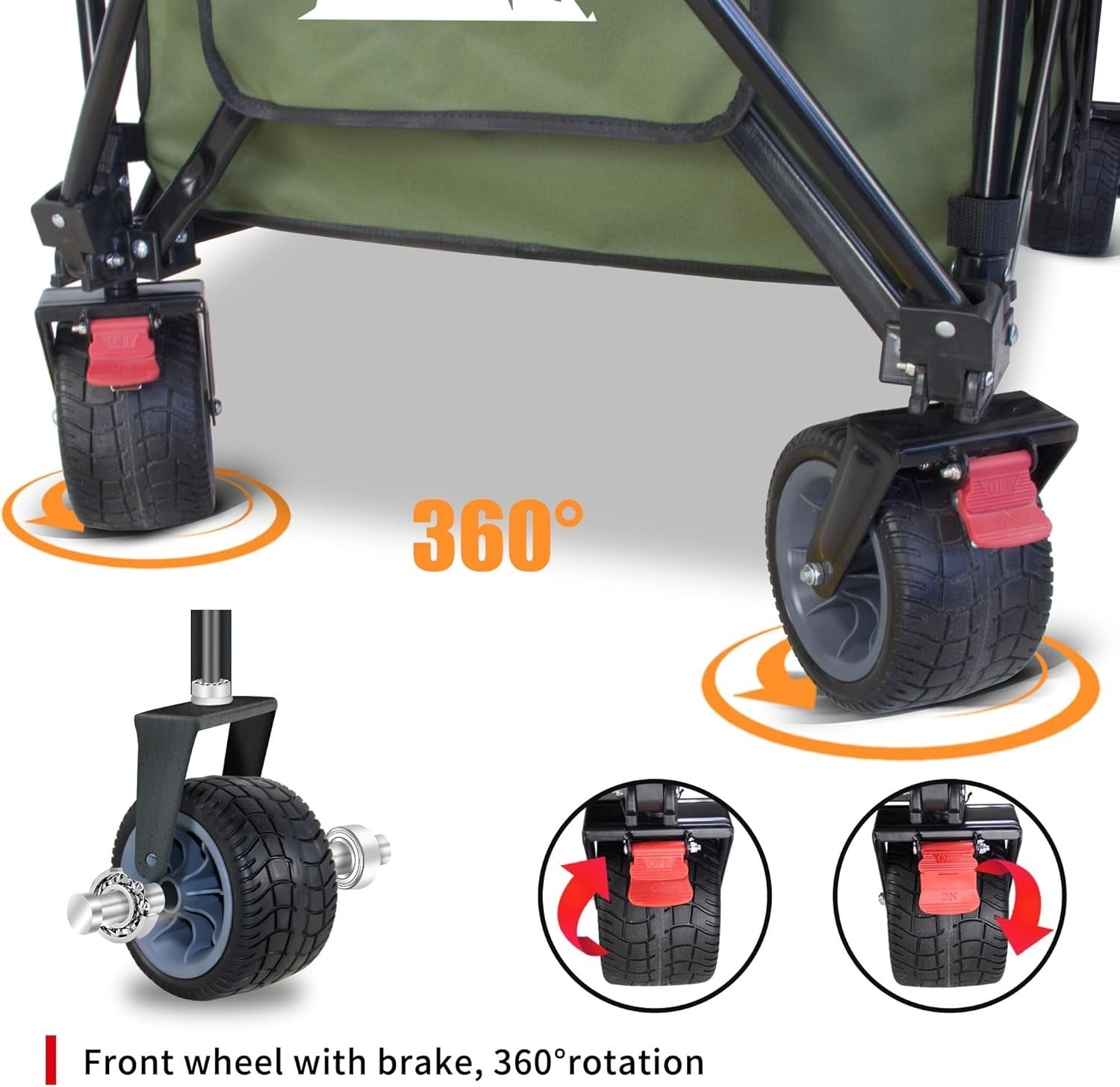 445L Extra Large Folding Wagon Heavy Duty All-Terrain Cart w/ Brakes Green