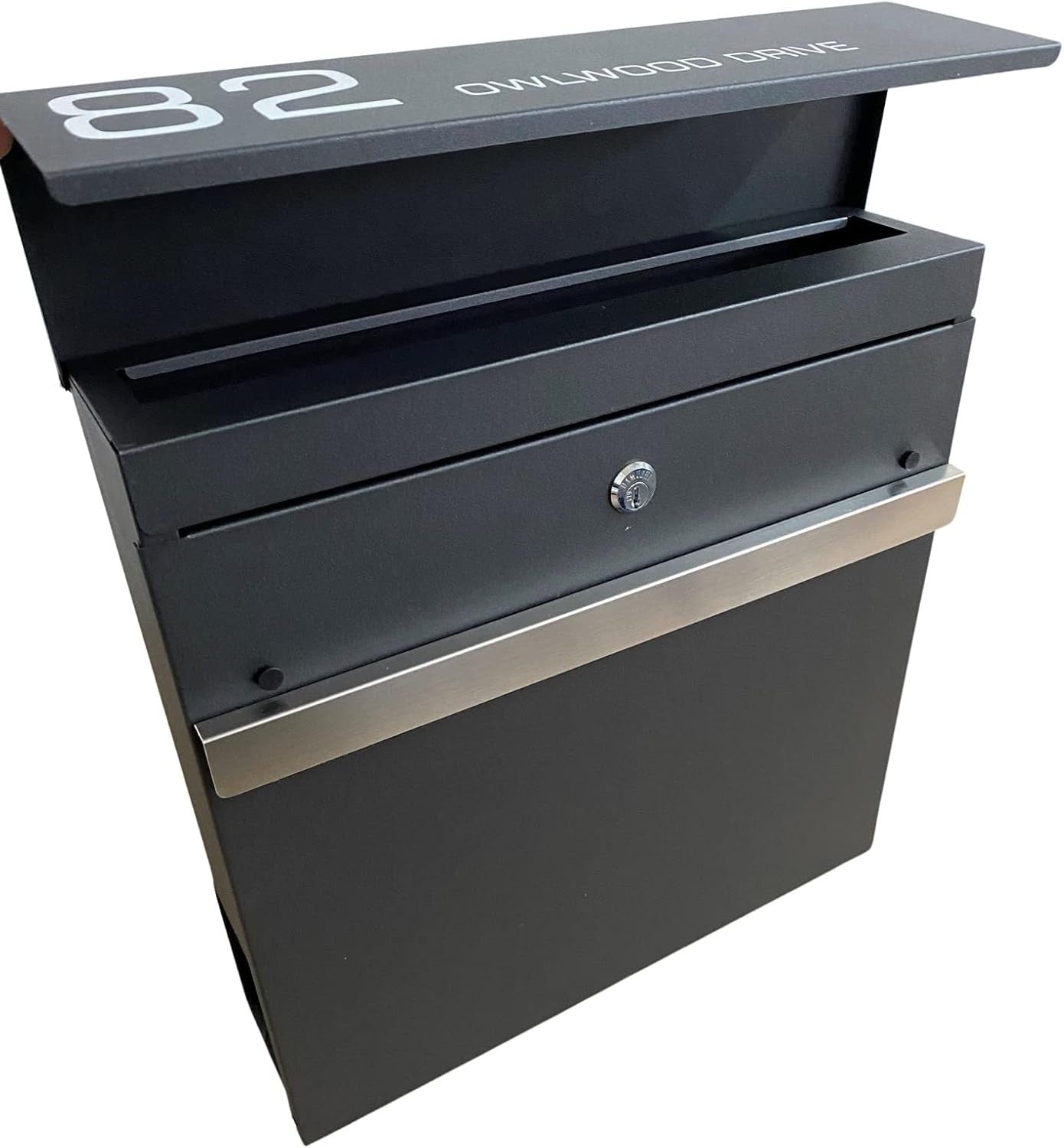 Wall Mounted Lockable Post Box Grey Waterproof Mailbox Secure Large Capacity