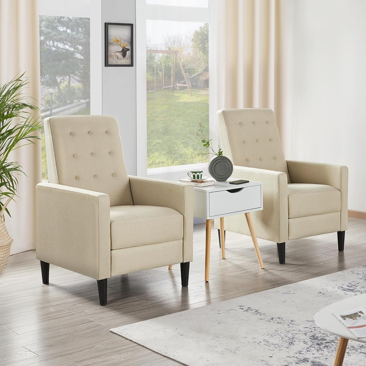 Biege Recliner Chair Sofa Adjustable Footrest Padded Seat Living Room