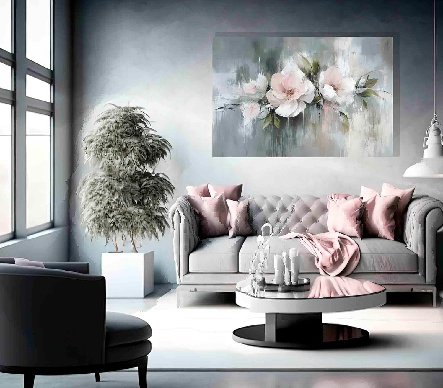 Abstract Pink White Flower Canvas Wall Art 40x30cm Modern Floral Print