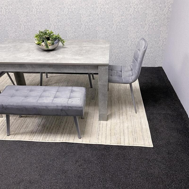 Grey Dining Table Set with Benches & Velvet Chairs - Modern MDF 4 Seater