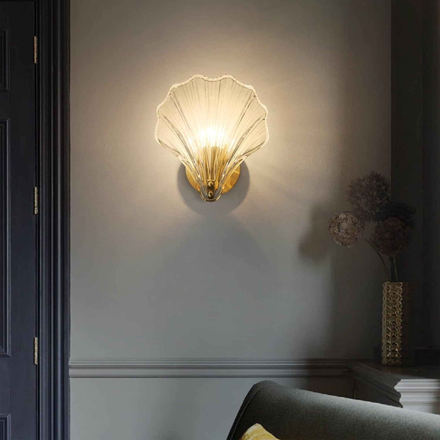 Modern Shell Glass Wall Sconce Light, Elegant LED Lamp for Bedroom Bath
