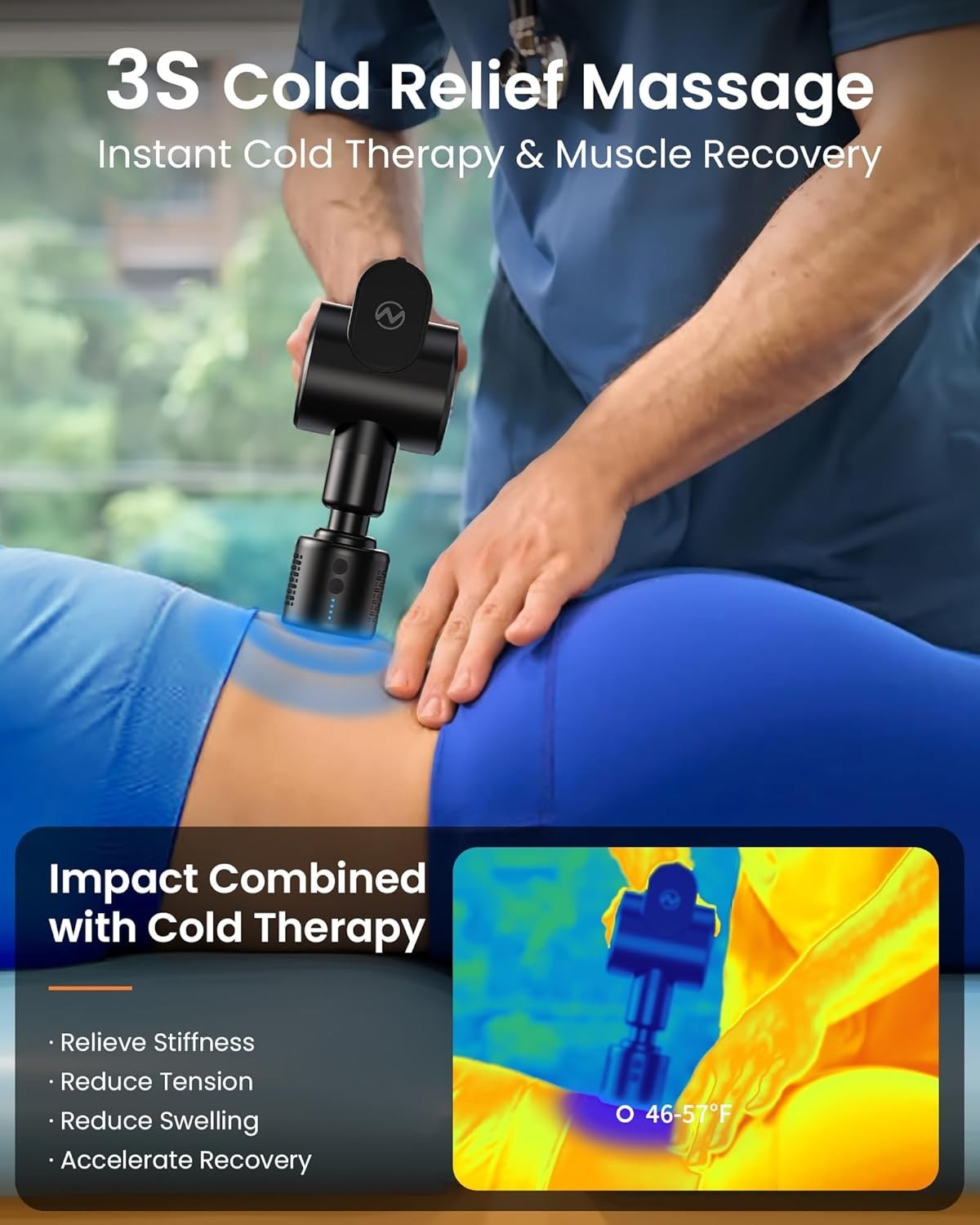 Deep Tissue Massage Gun Hot Cold Therapy Long Handle 32 Speeds Pain Relief
