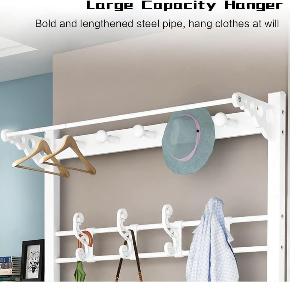 Compact White Grey Coat Rack with Bench & Shoe Storage 80cm Hallway Stand