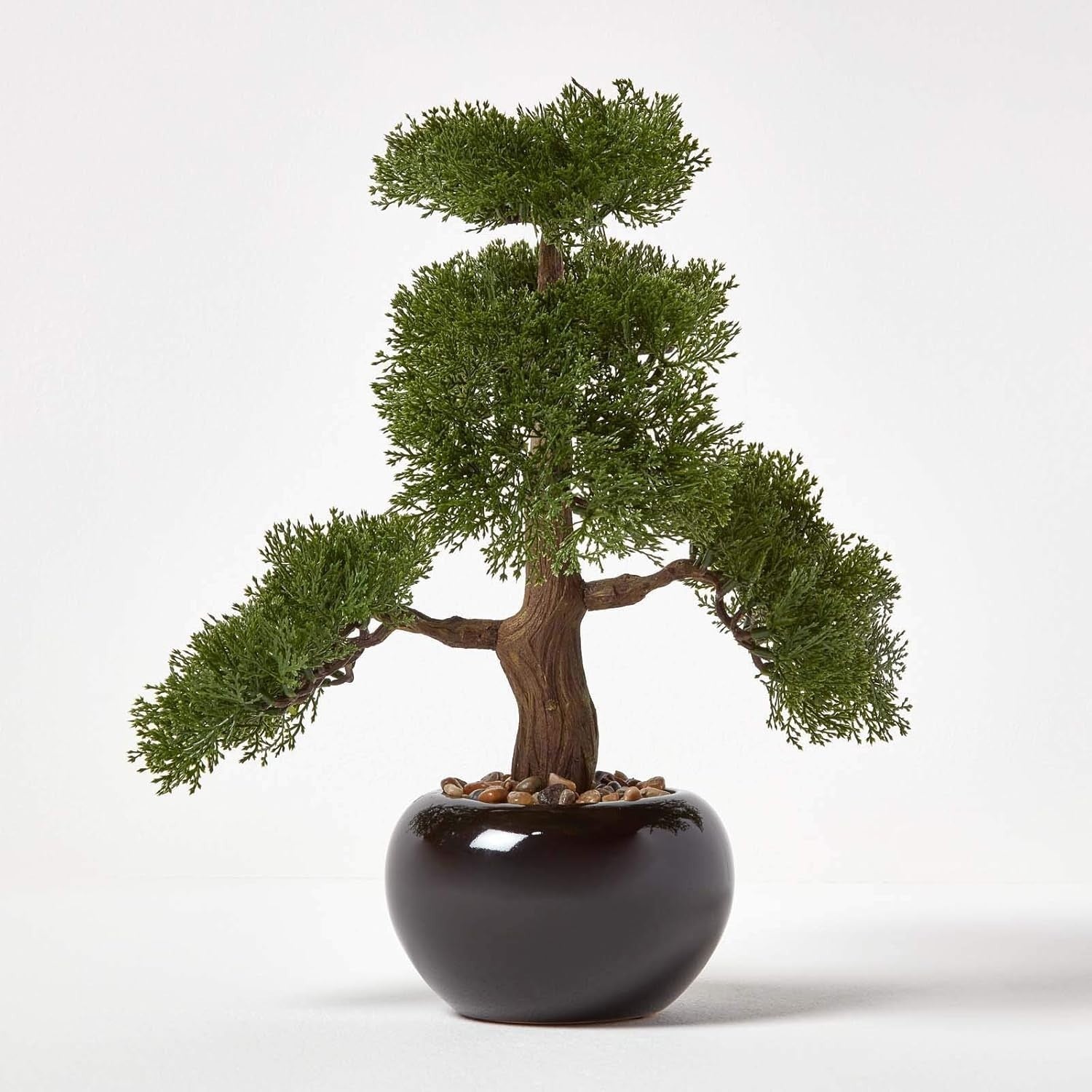 Small 40cm Oriental Bonsai Tree in Glossy Black Pot Artificial Indoor Decoration