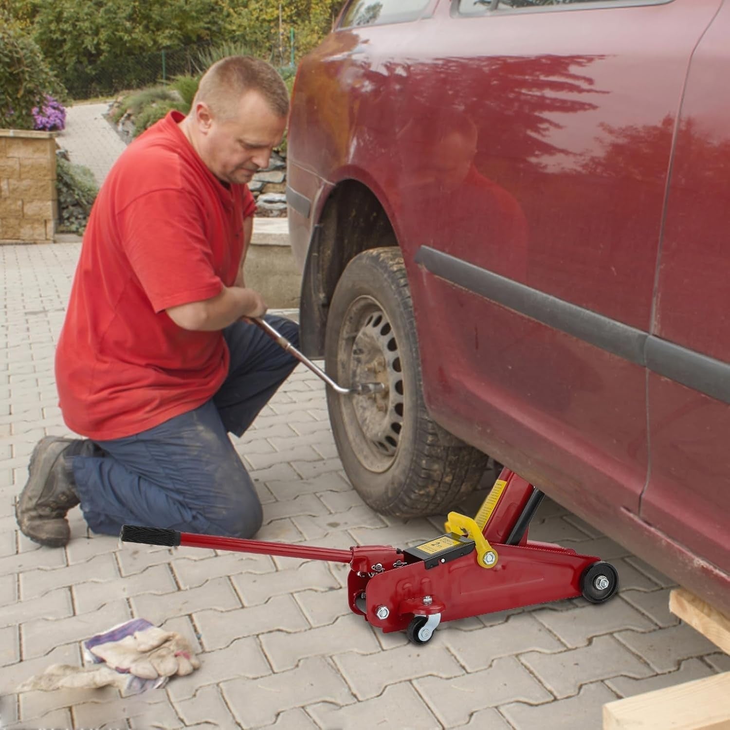 2 Ton Hydraulic Trolley Jack 135–320mm Low Profile Car Lift w/ Case Red