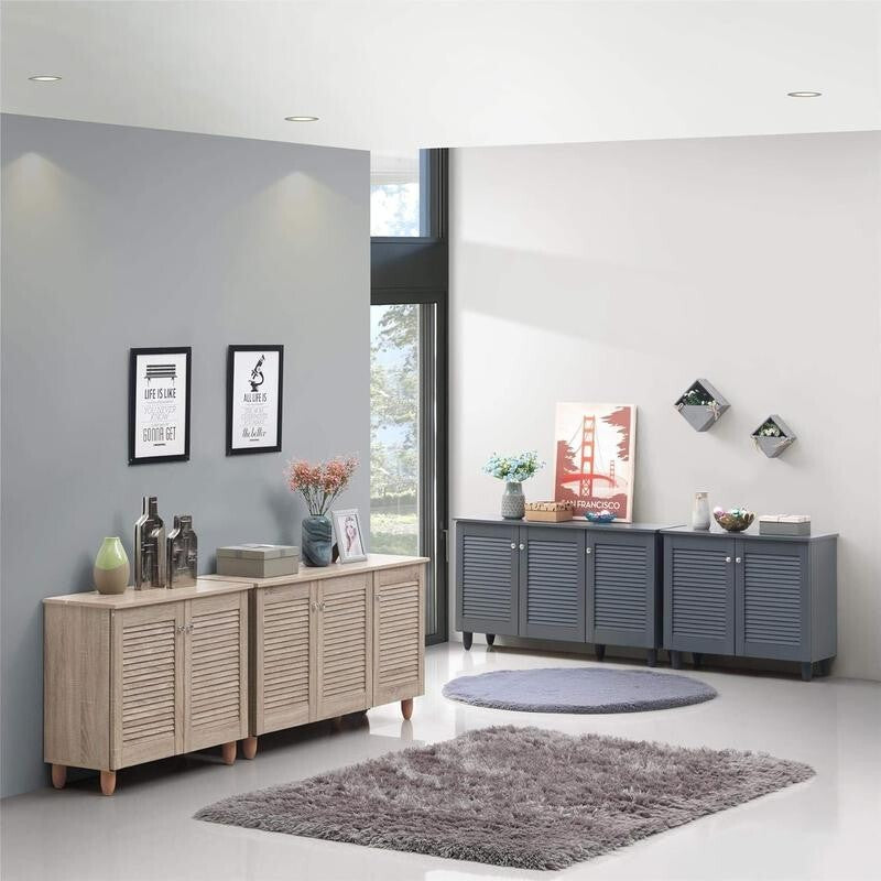 Oak Shoe Storage Cabinet 3 Door Cupboard – Entryway Hallway Organiser Unit