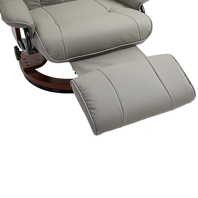 Manual Recliner Armchair Chair Faux Leather Wood Base Swivel Lounge Grey