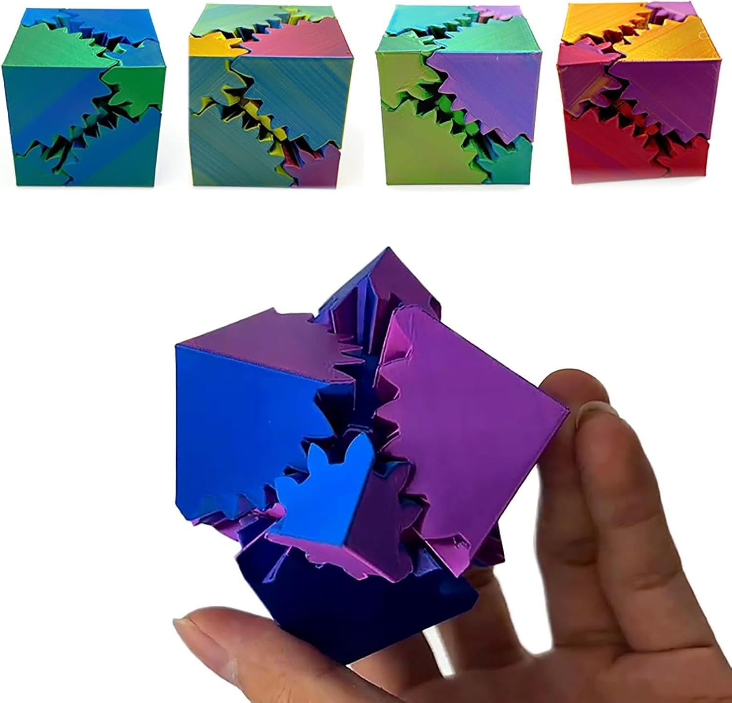 3D Printed Rotating Gear Cube Fidget Toy Stress Relief Pocket Gadget