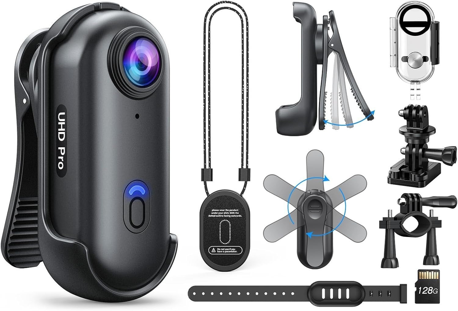 4K Waterproof Body Camera 128GB Wearable Action Cam Magnetic Clip DVR