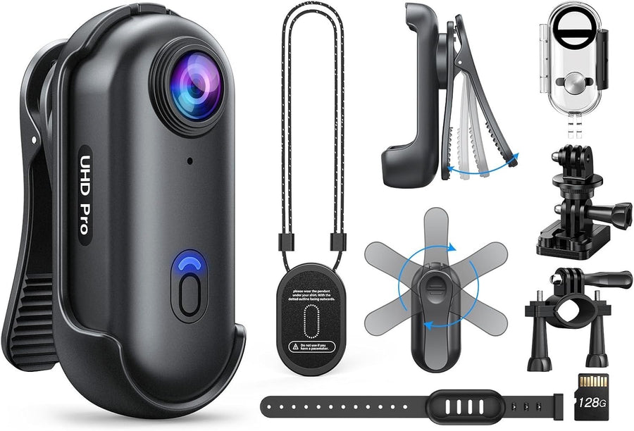 4K Waterproof Body Camera 128GB Wearable Action Cam Magnetic Clip DVR