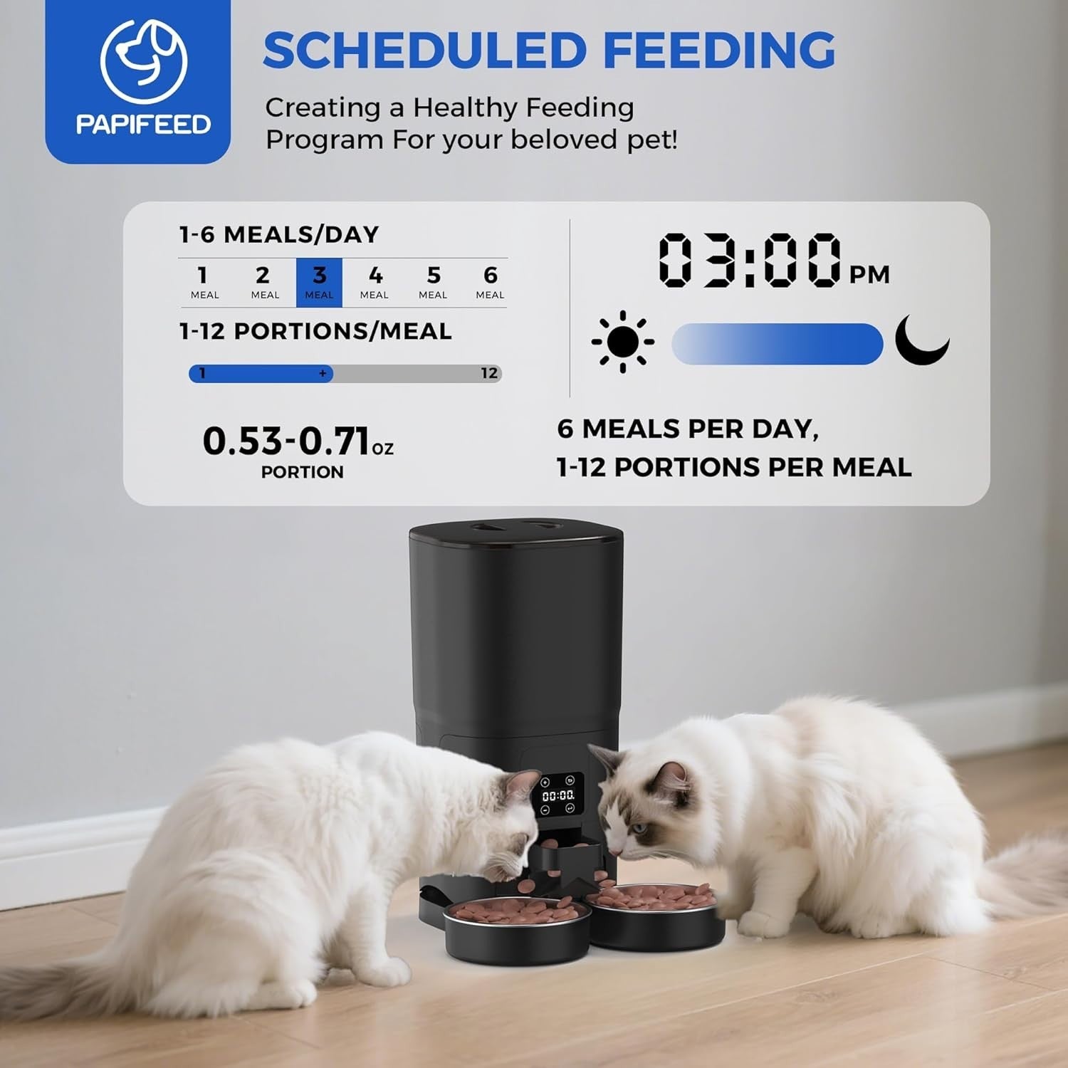 7L Automatic Pet Feeder for 2 Cats Dual Bowl Timed Food Dispenser