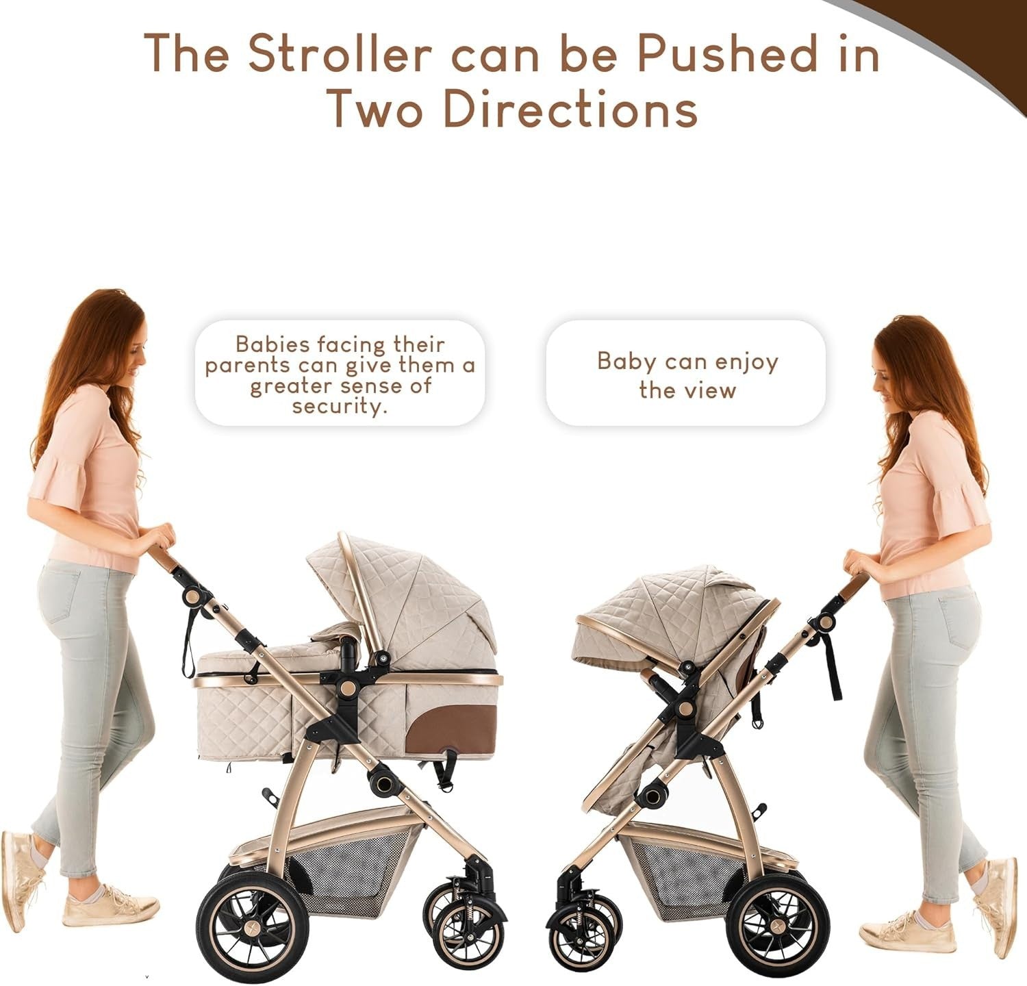 Pink 3in1 Baby Travel System Pram Pushchair Car Seat Adjustable Handle