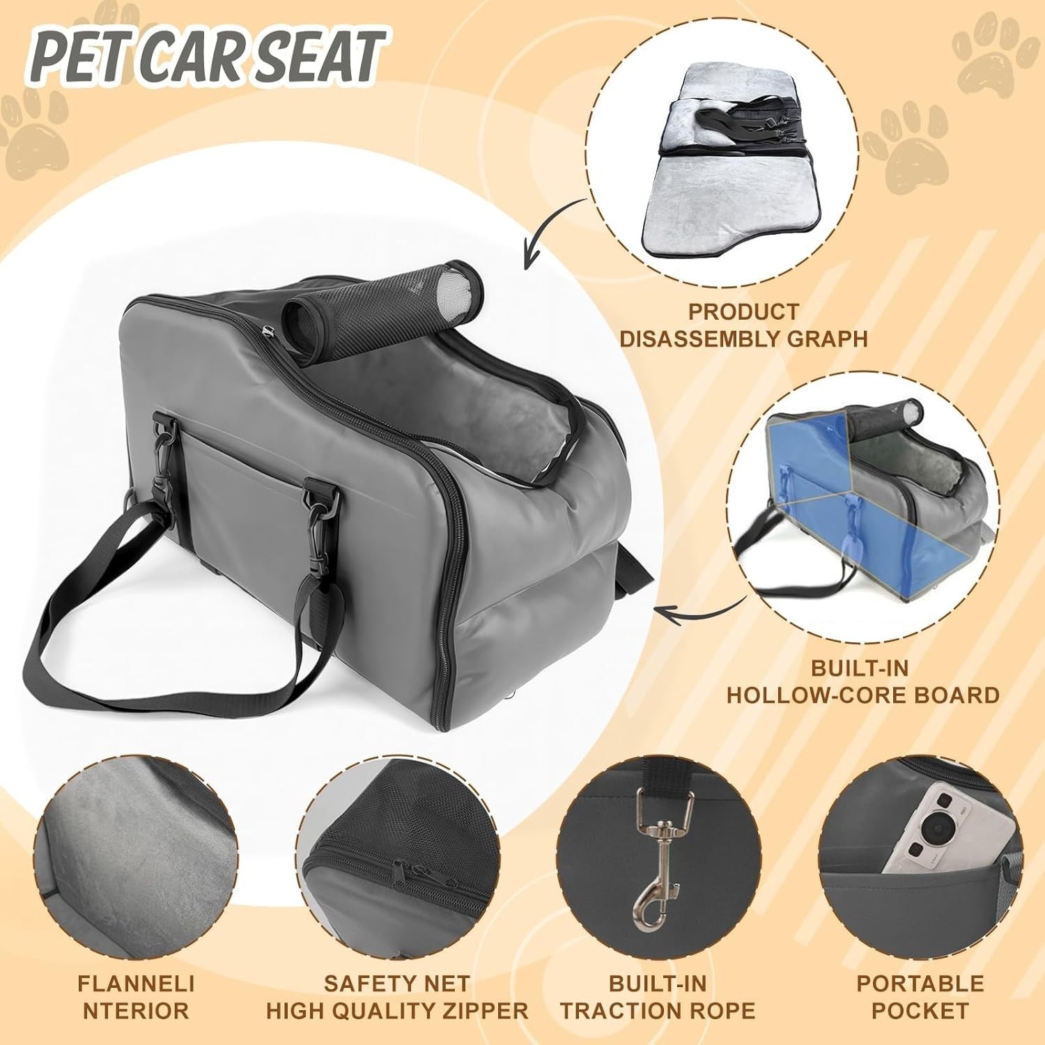 Washable Dog Car Seat Booster Console Carrier Waterproof Foldable Pet Travel Bag