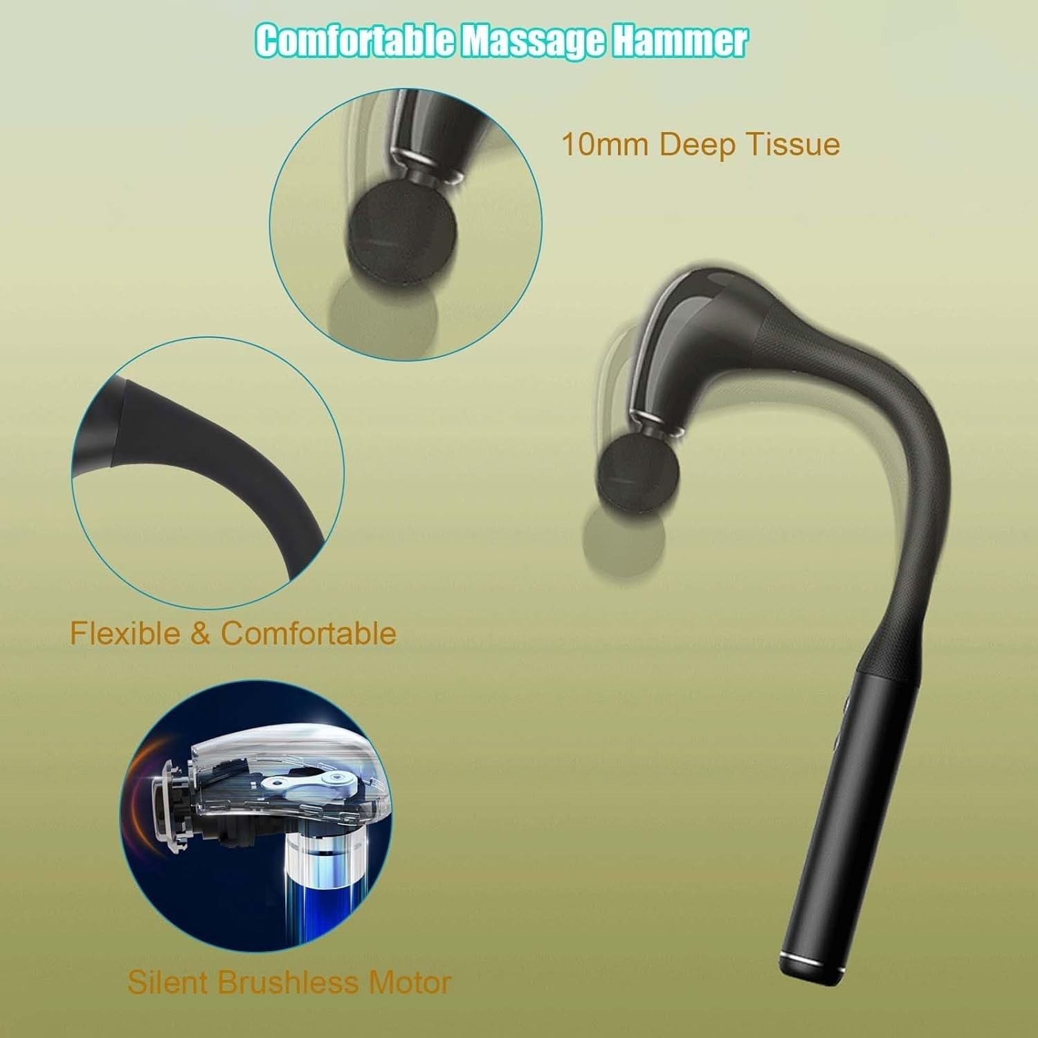 Long Handle Massage Gun Deep Tissue Back & Neck Relief Cordless Quiet