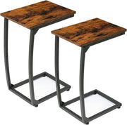 C Shape Brown Side Table 2Sofa Laptop Snack Stand Narrow TV Tray for Living Room