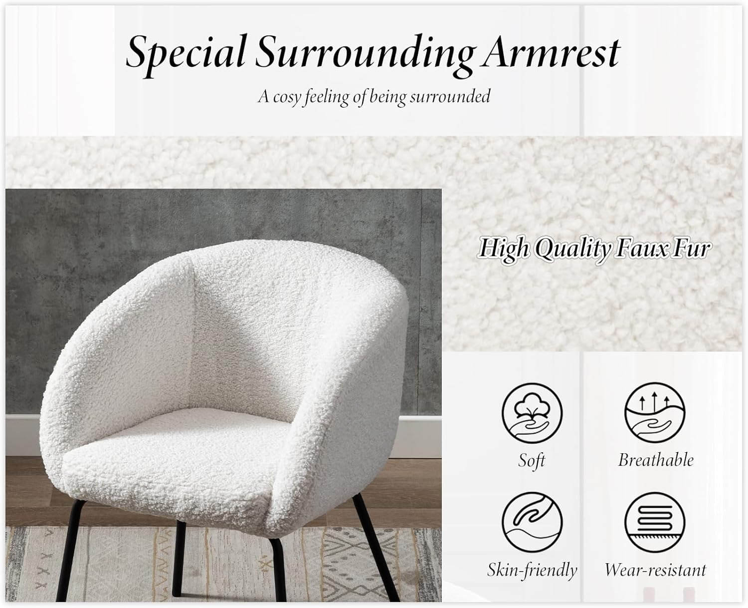 Faux Fur Tub Chair White Accent Armchair Metal Legs