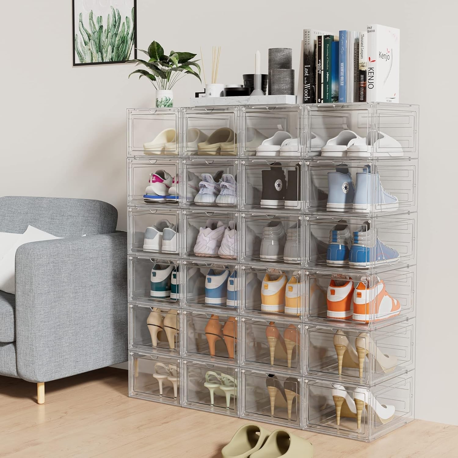Clear Stackable Shoe Storage Boxes 12 Pack – Fits UK 12.5, Ventilated & Magnetic