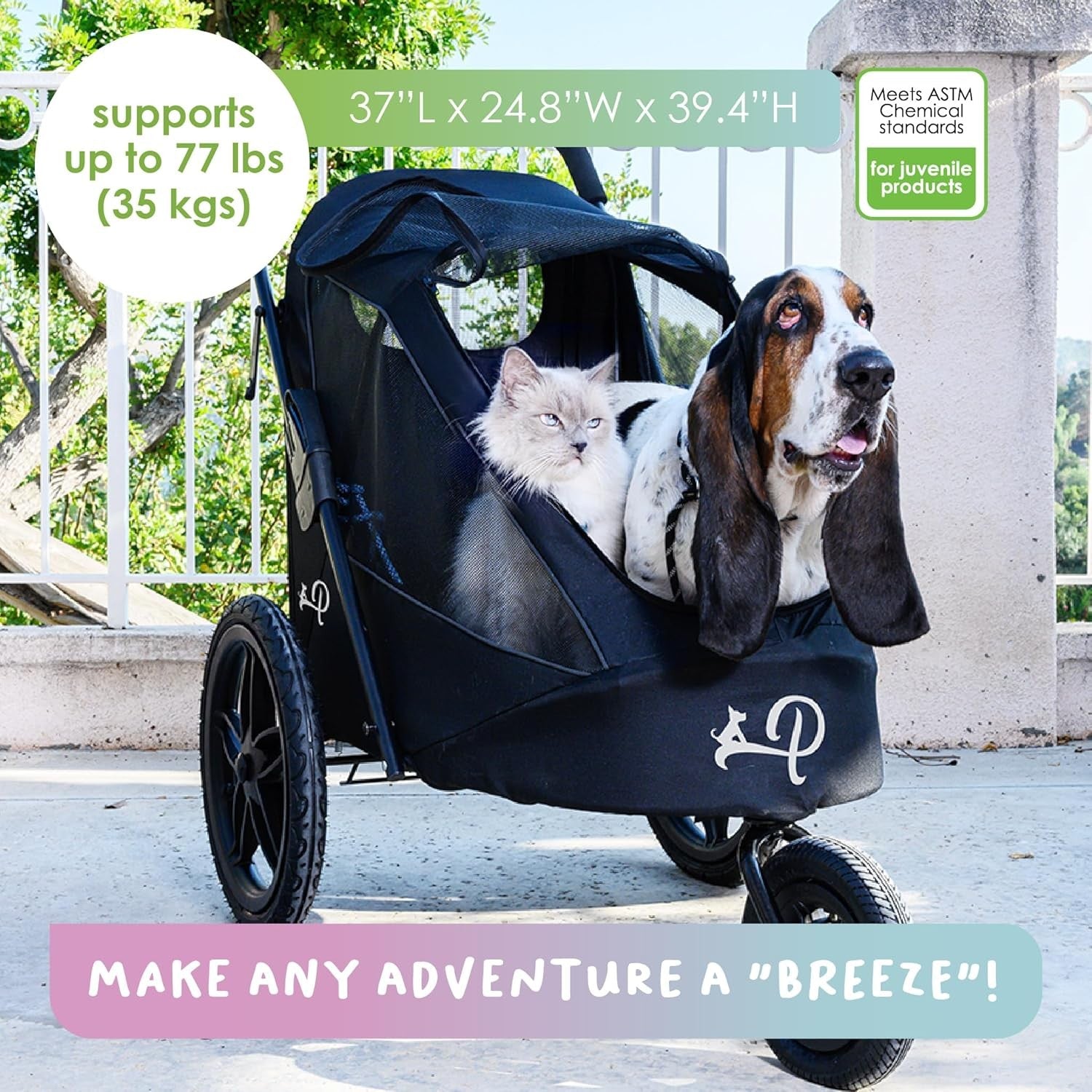 Dog Bike Trailer Jogger Stroller Large Foldable Air Tires Rain Cover