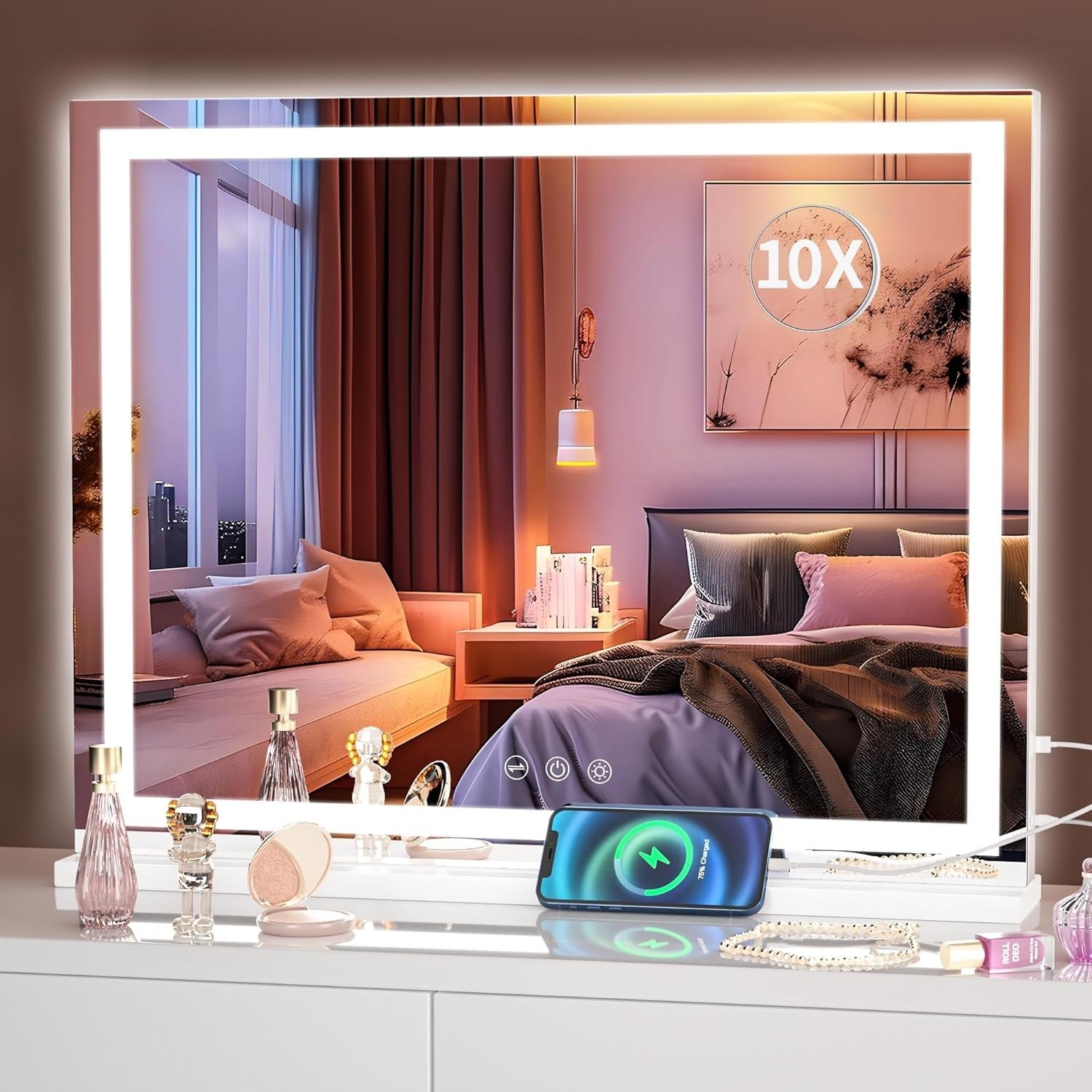 LED Vanity Mirror 58x48cm | Touch Control, 3 Light Modes, Wall/Table Mount