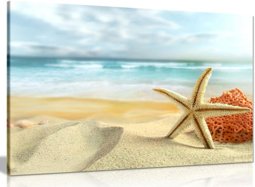 Starfish Beach Canvas Wall Art Coastal Sea Print Large Ocean Decor 30x20