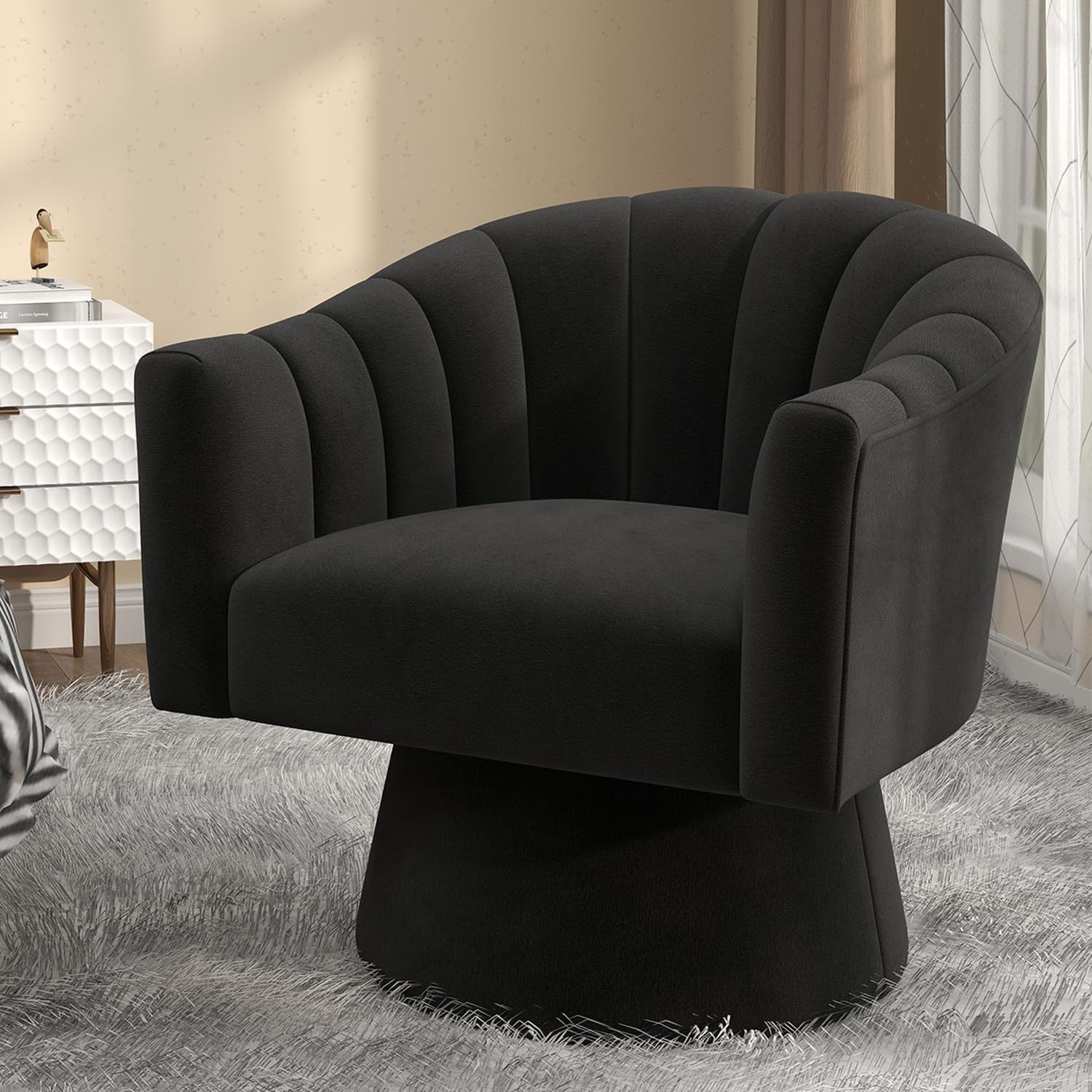 Velvet Swivel Accent Chair 360° Barrel Armchair Mid-Century Modern Seat