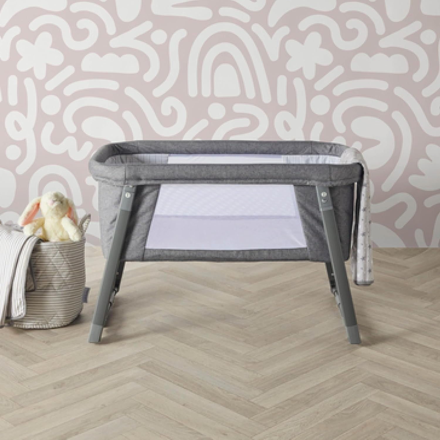 Compact Rocking Baby Crib Foldable Bassinet with Mattress & Travel Bag Grey