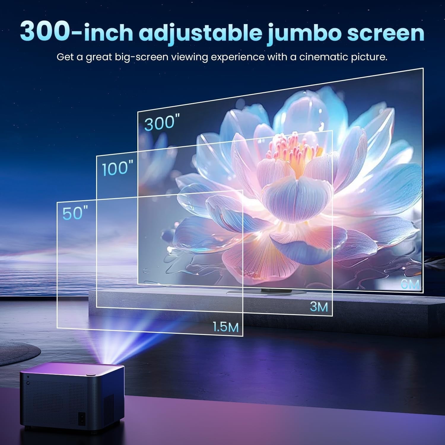 1080P Smart Projector 4K WiFi 6 Bluetooth 180° Auto Keystone Apps