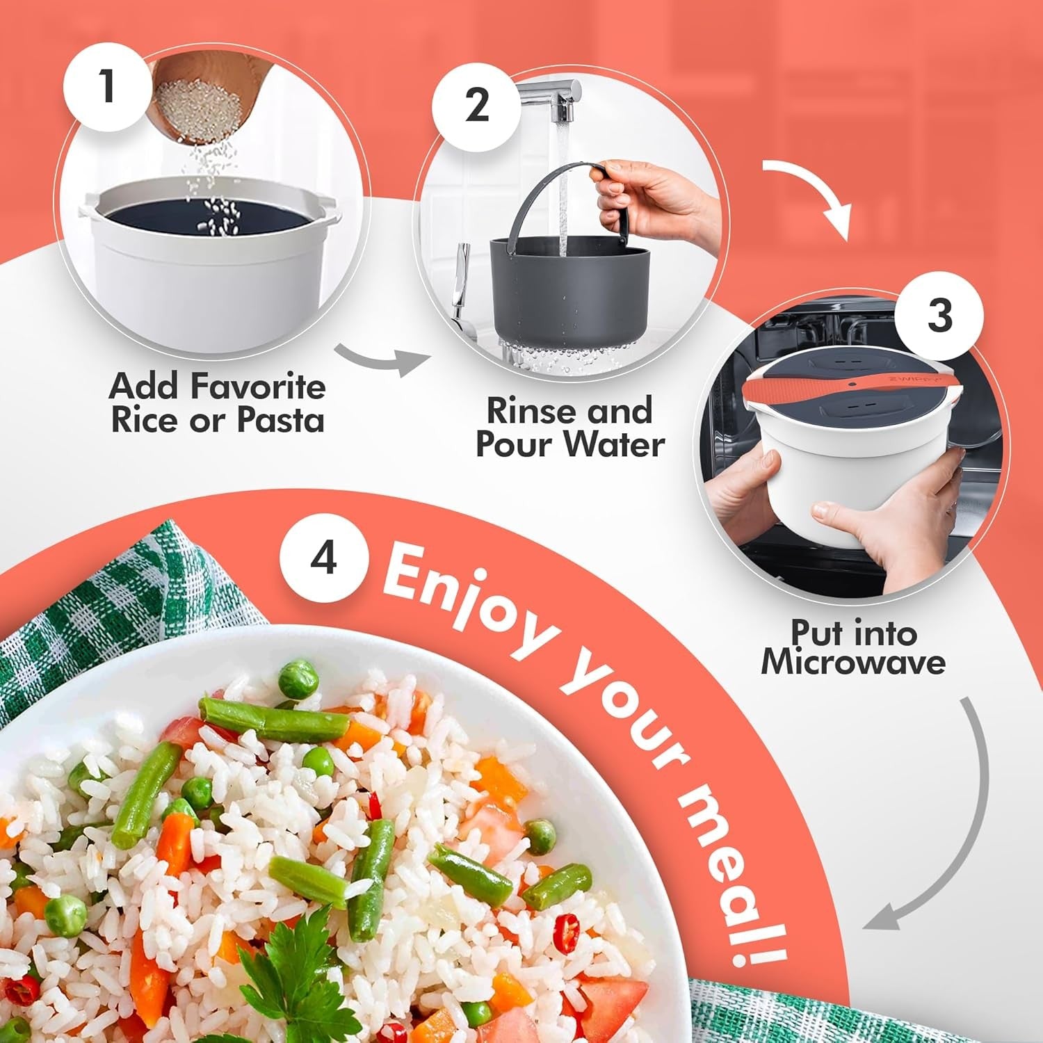 Microwave Rice Cooker Steamer Pasta Cooker 8 Cup
