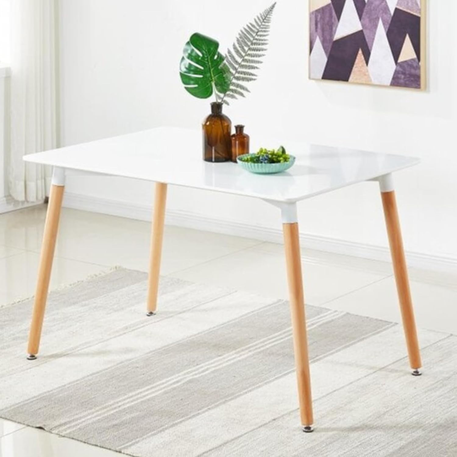 Dining Table Set for 4 with Cushioned Chairs Solid Wood Legs Modern