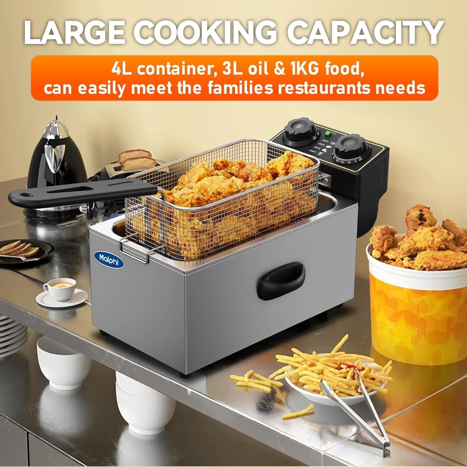 3L Electric Deep Fat Fryer 2000W Adjustable Temp Compact Chip Fryer