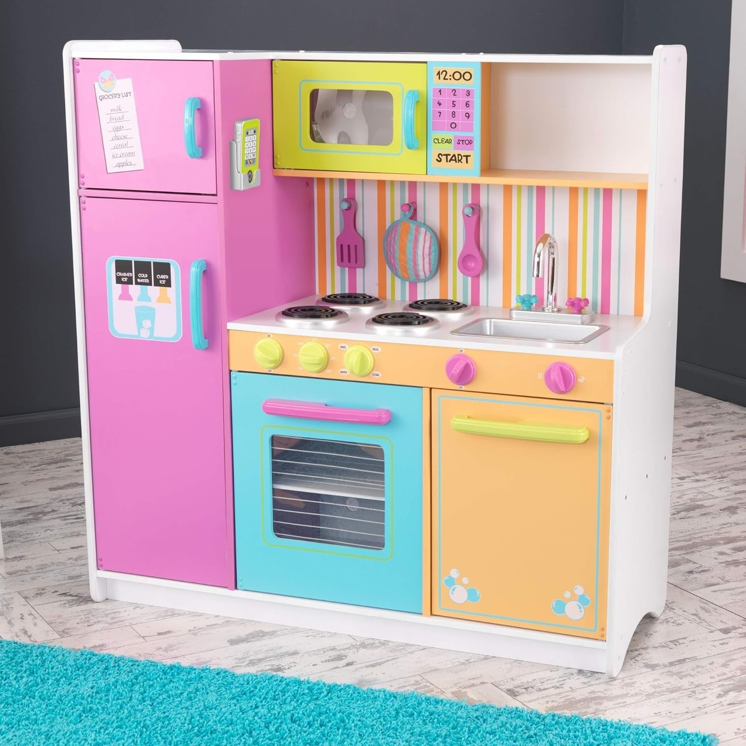 Kids Wooden Play Kitchen Toy Set Oven Microwave Fridge Accessories