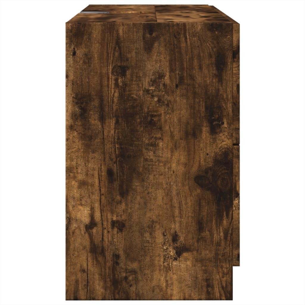 Smoked Oak Bathroom Sink Cabinet 78x37x59cm Modern Under Sink Vanity Storage