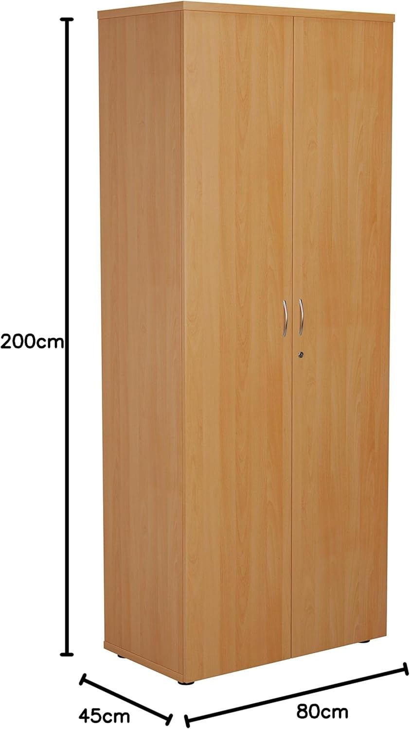 Tall Beech Lockable Office Cupboard 4 Shelf Storage Cabinet 200cm