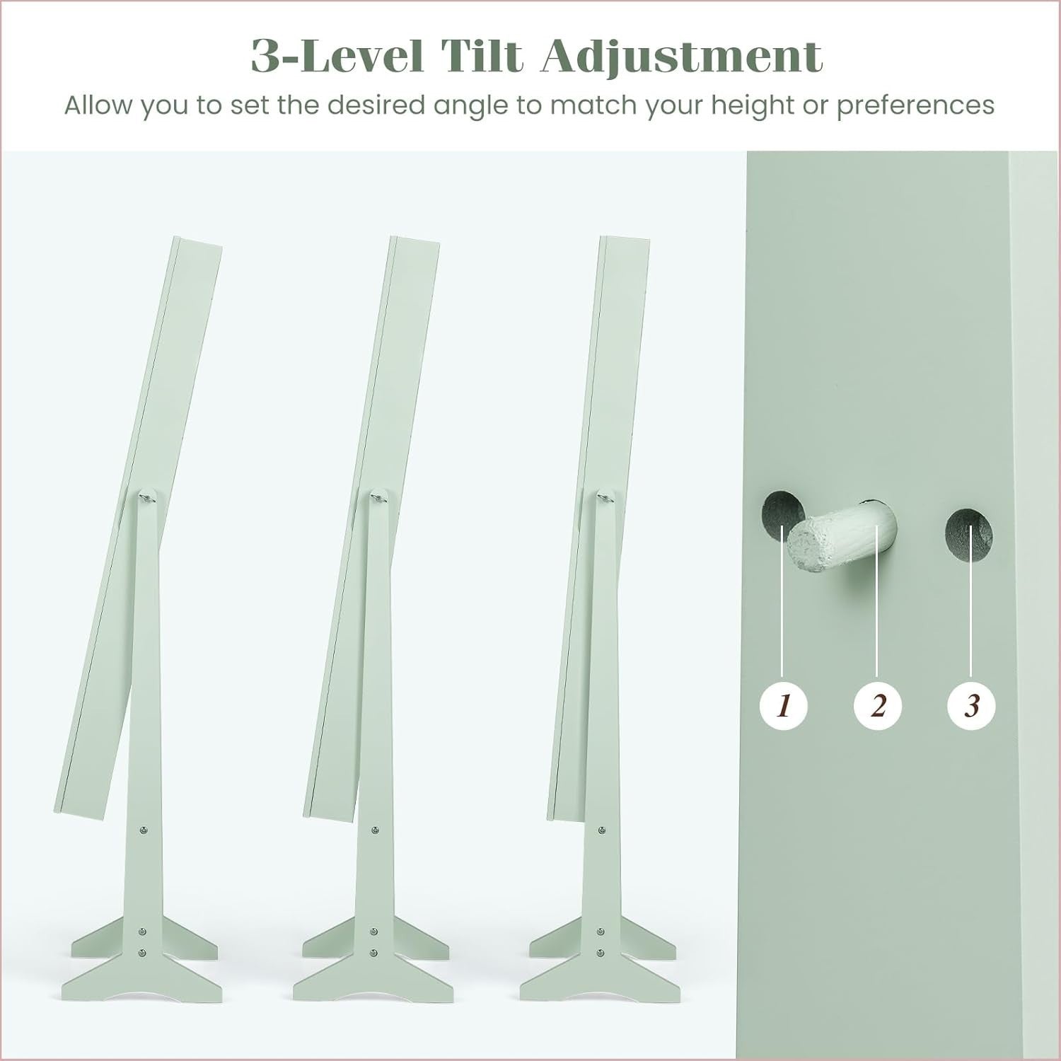 Freestanding Jewelry Cabinet Full Length Mirror Adjustable Storage Green