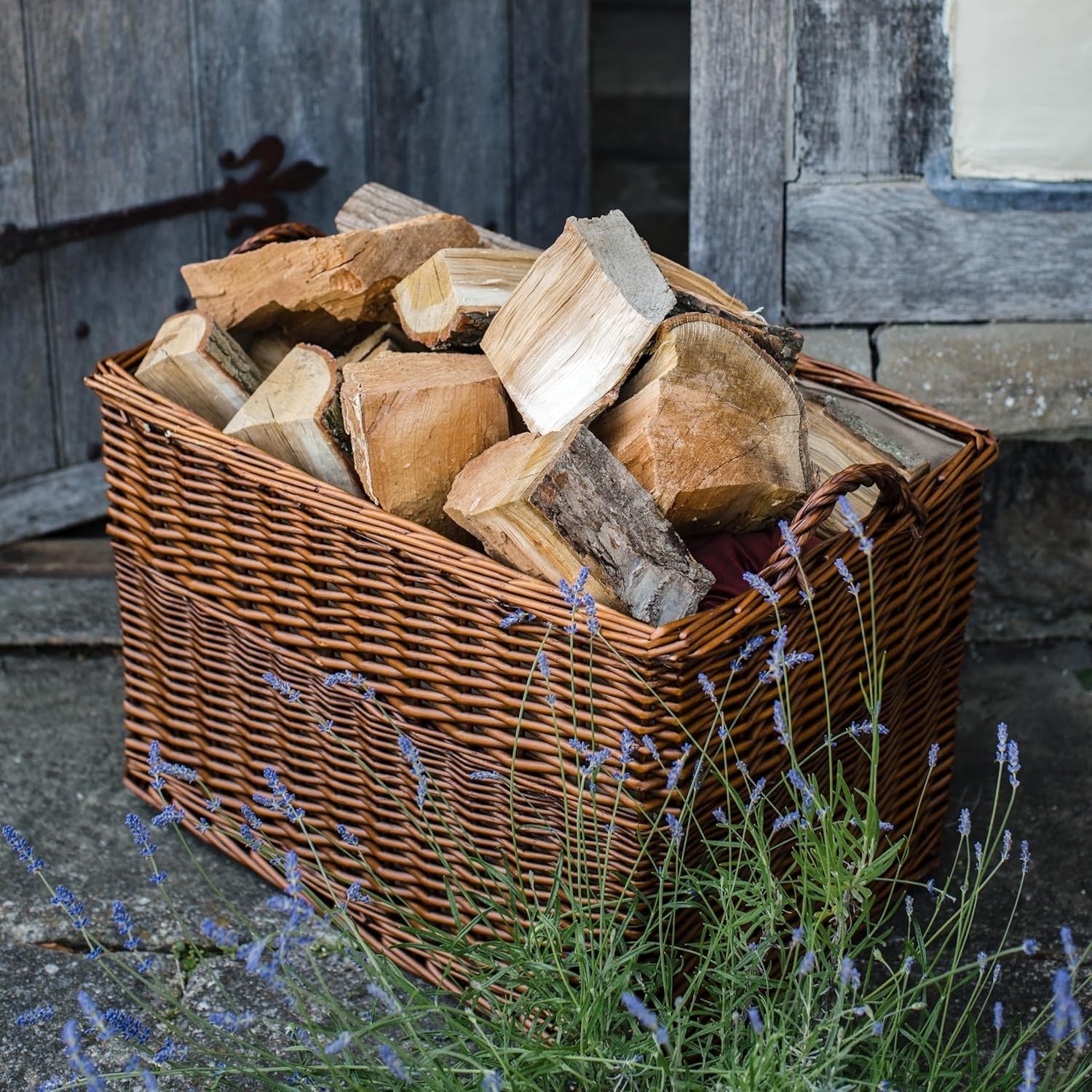Medium Sturdy Wicker Storage Basket with Lining & Handles 62x40x37cm