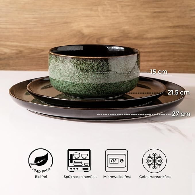 24pc Stoneware Dinner Set for 8 Jade Green Plates Bowls Microwave Safe