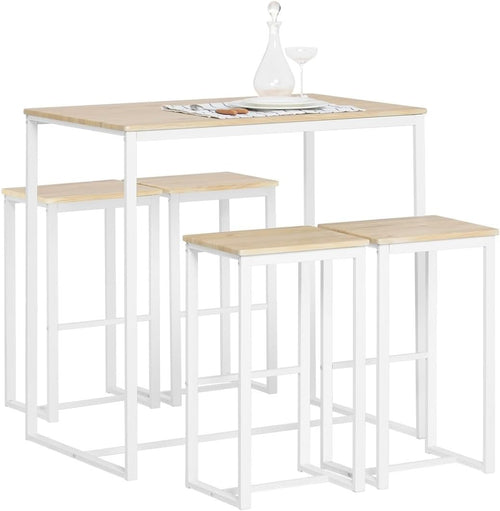Compact Breakfast Bar Setup High Table Set 4 Stools, White & Natural 100×60cm