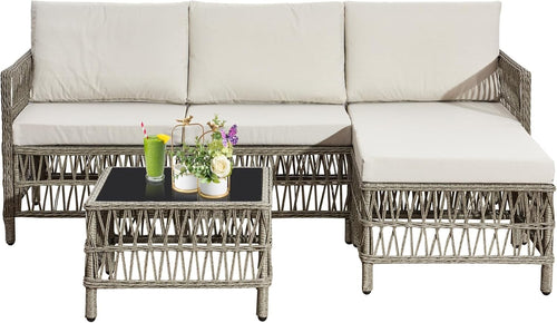 4 Seater Rattan Garden Sofa Set with Coffee Table – L Shape Patio Set
