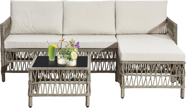 4 Seater Rattan Garden Sofa Set with Coffee Table – L Shape Patio Set