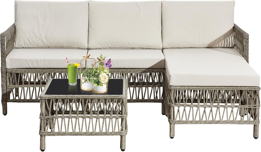 4 Seater Rattan Garden Sofa Set with Coffee Table – L Shape Patio Set
