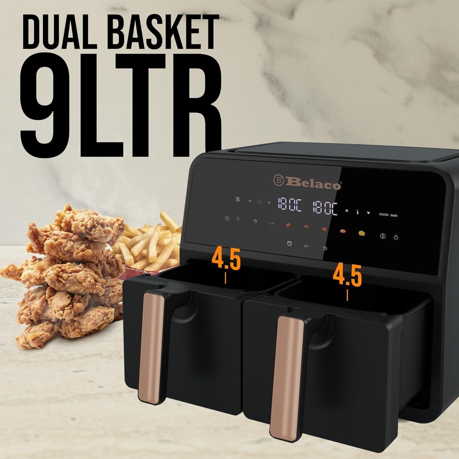 9L Dual Zone Digital Air Fryer | Rapid Air Circulation | 2×4.5L | Smart Finish