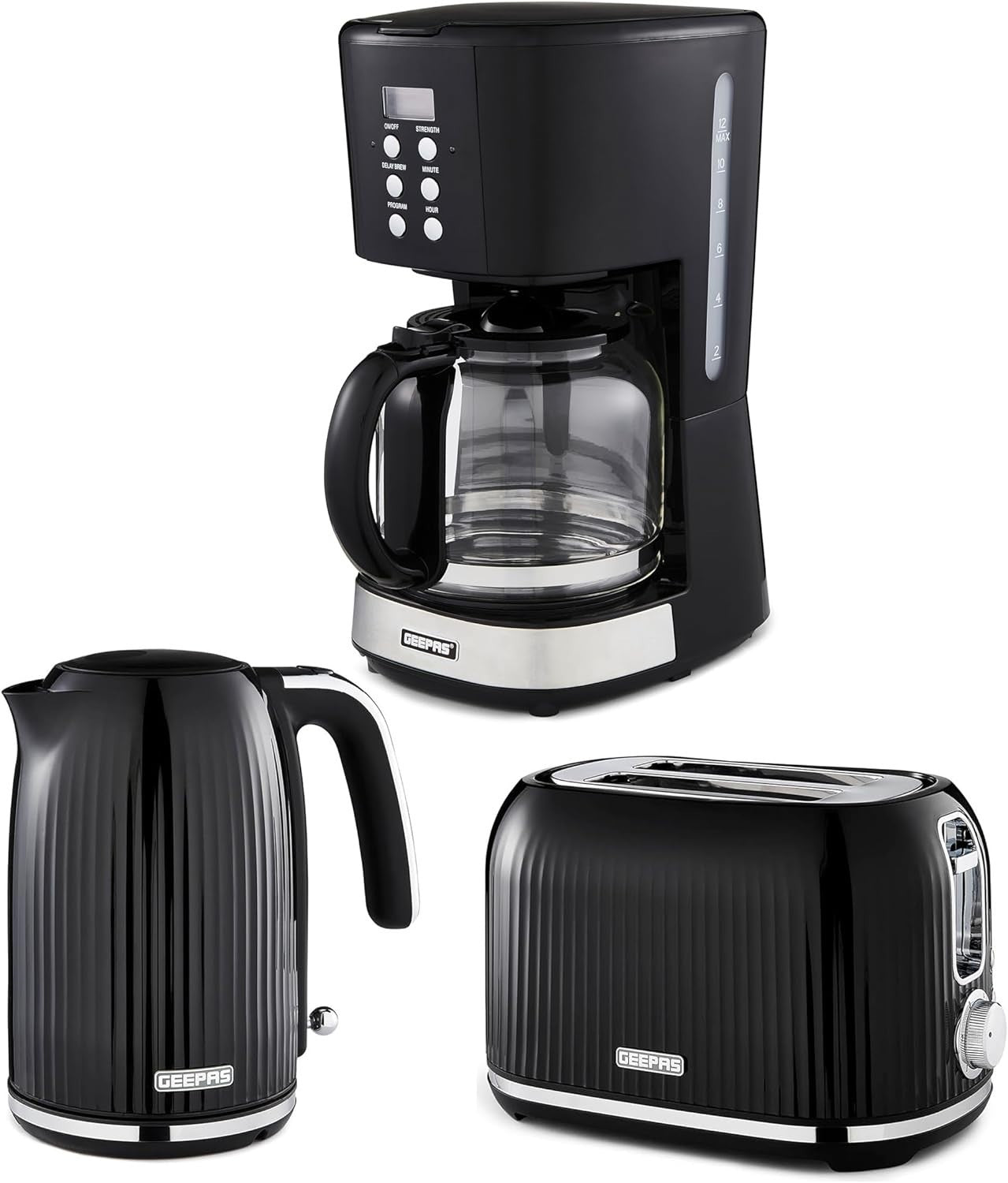 Kitchen Breakfast Set 3pc | 1.5L Coffee Maker + 1.7L Fast Boil Kettle