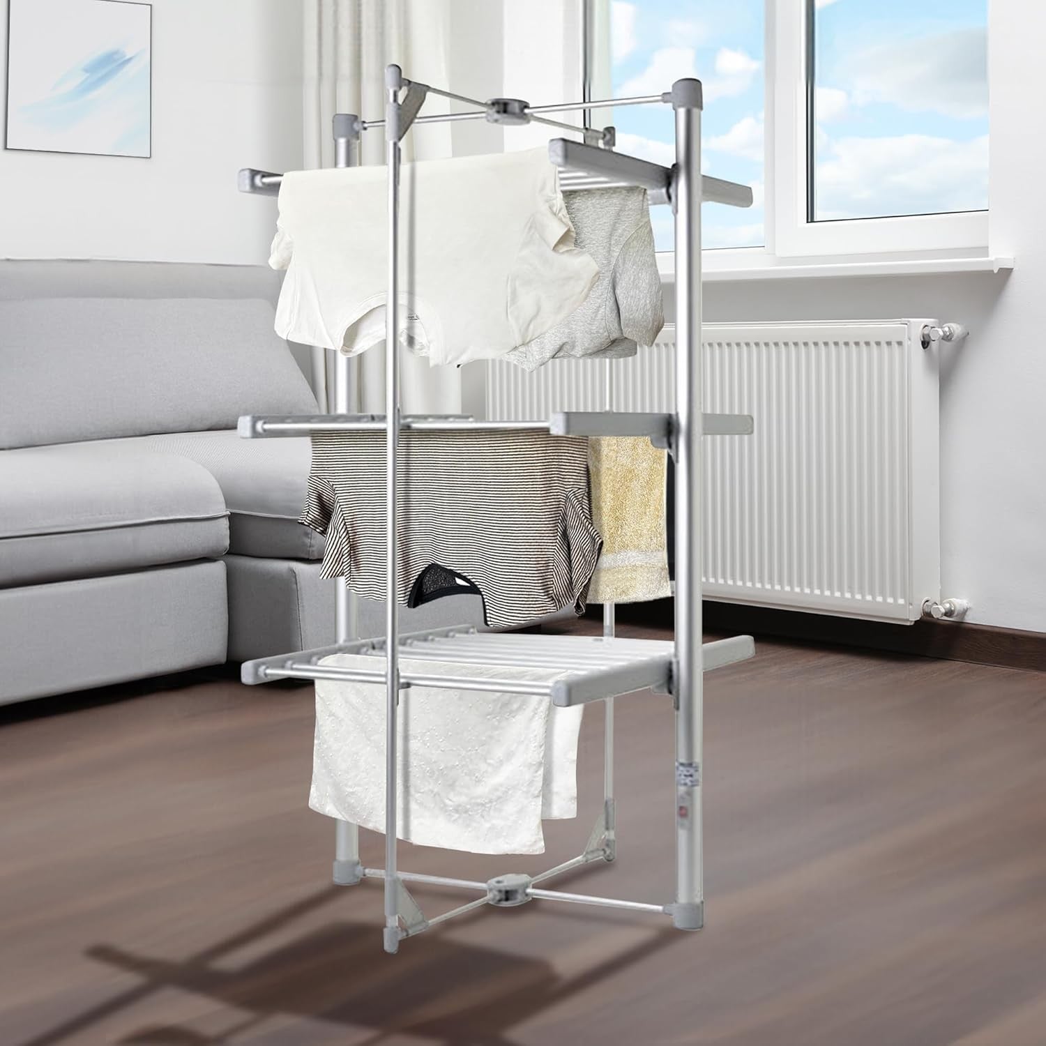 3 Tier Electric Clothes Airer Heated Folding Indoor Dryer 220W 24 Rails